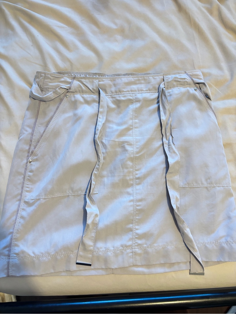White House Black Market Light Gray Mini Skirt with Tie Details